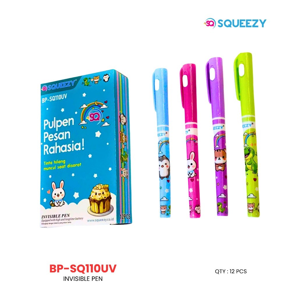 [12 PCS] Pulpen Tinta Rahasia Invisible Pen UV Lampu | Pulpen Ajaib Anak | BP-SQ110UV