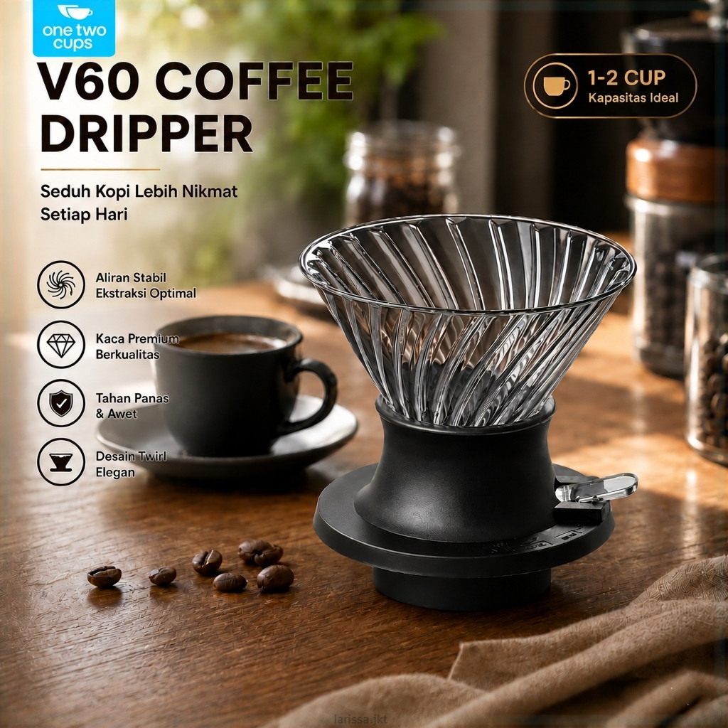 One Two Cups V60 Coffee Dripper Alat Seduh Kopi Manual Kaca 1-2 Cup - Jn23