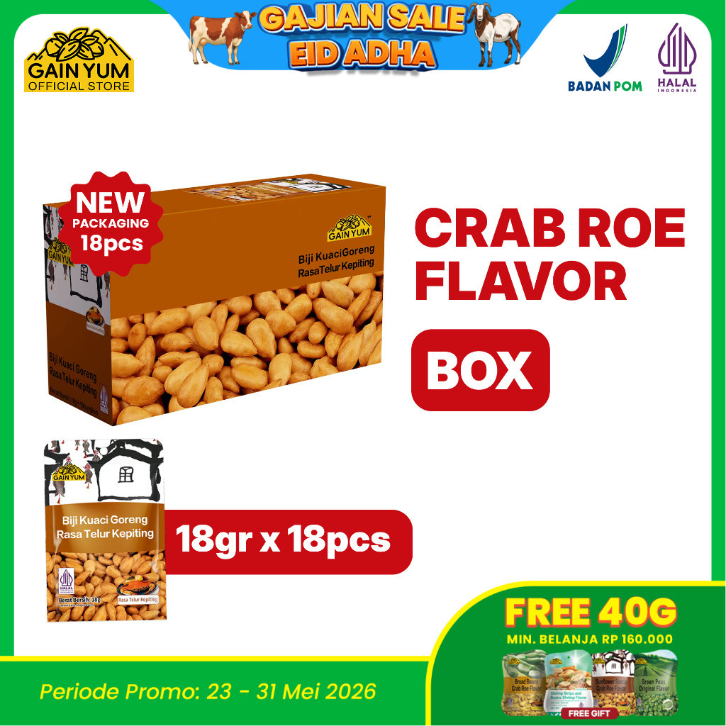 Gain Yum - Kuaci Kupas Rasa Telur Kepiting BOX 18g X 18pcs