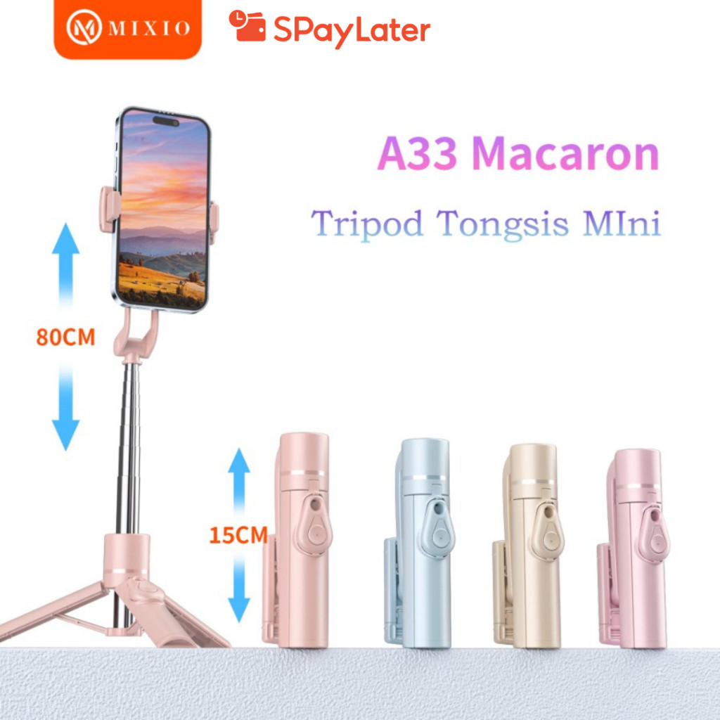 MIXIO A33 MACARON 80CM Tripod Tongsis Bluetooth Mini Selfie Stick