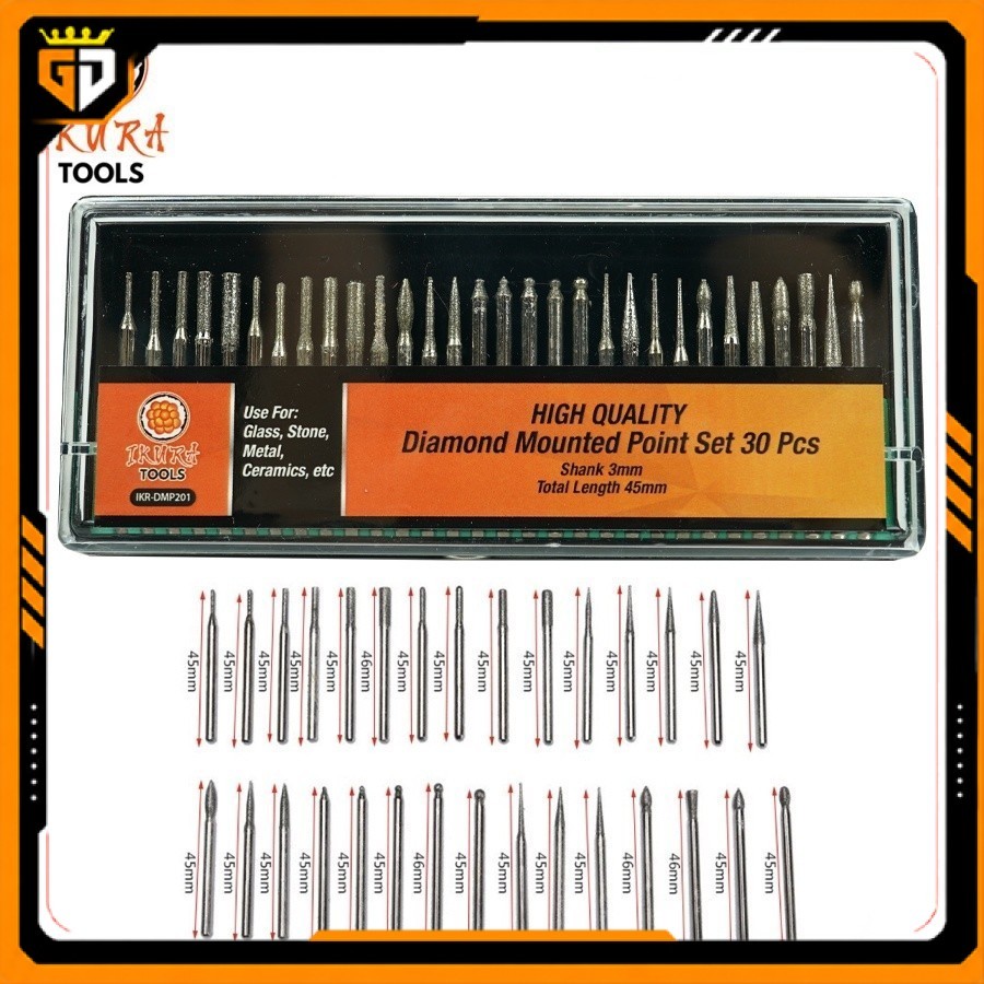 Set Diamond Mounted Pointer 30 PCS Mata Bor Ukir Die Grinder - Mata Gerinda Mini untuk Grafir Poles 