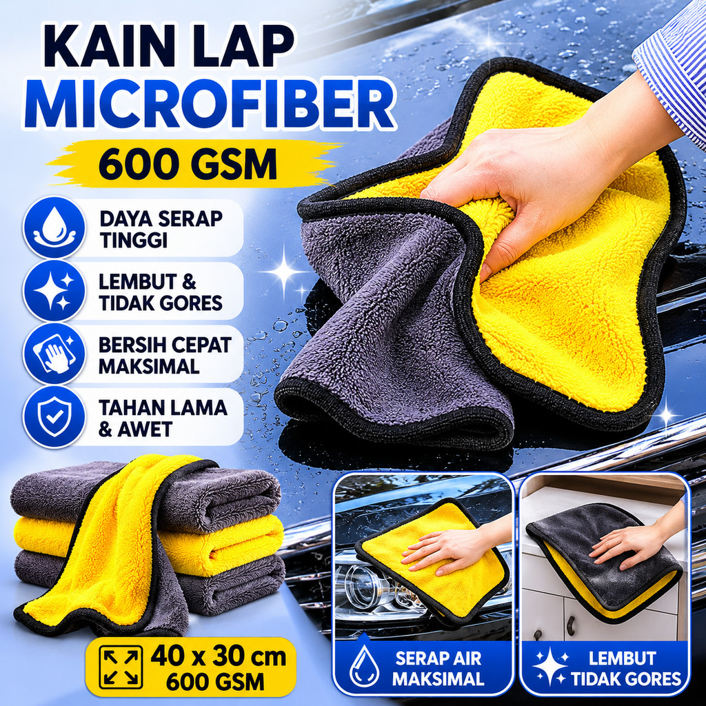 Kain Lap Mobil Furniture Dapur Handuk Microfiber 600gsm 40 x 30 cm Detailing Lap Pembersih Rumah Tan
