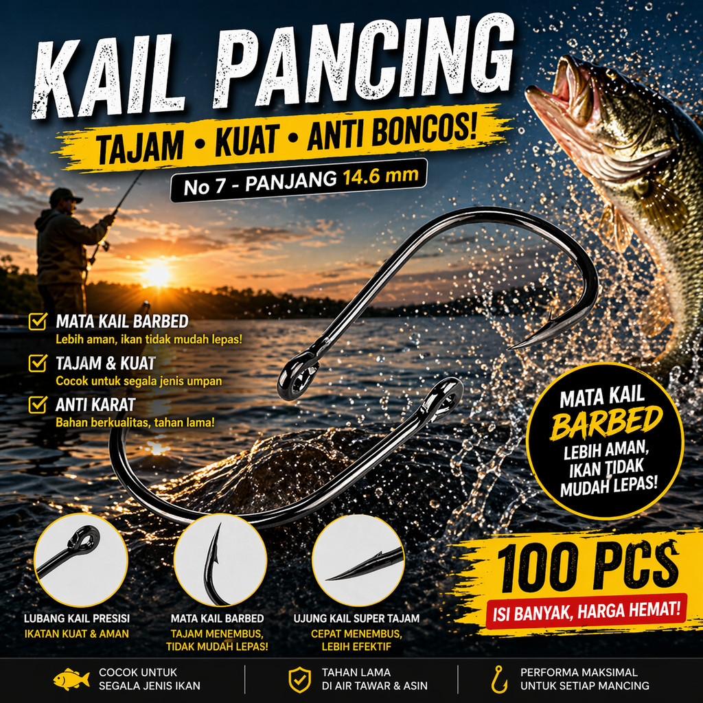 Kail Pancing Ikan Barbed Fishing Hook Carbon Steel 100 Pcs No 7 Is300 Black