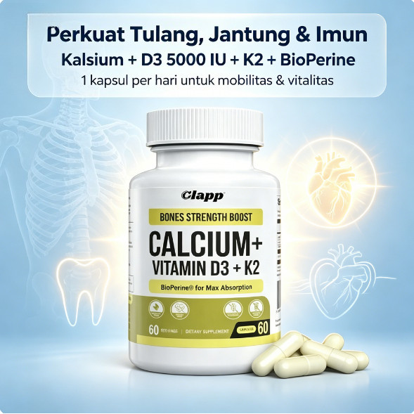 Clapp Calcium D3 K2 dengan BioPerine untuk Penyerapan Max Meningkatkan Kesehatan Kardiovaskular Gigi