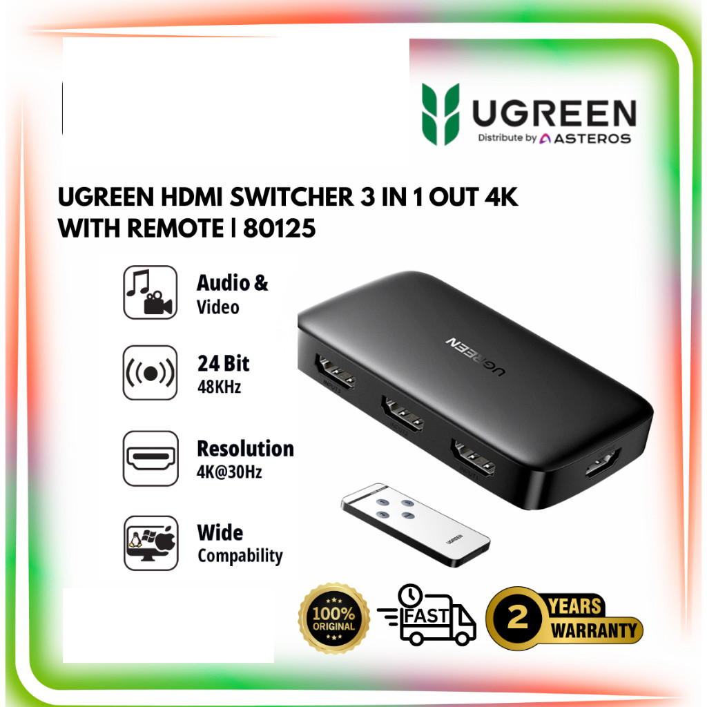 UGREEN HDMI SWITCHER 3 IN 1 4K 30HZ HDMI Switcher Splitter 80125