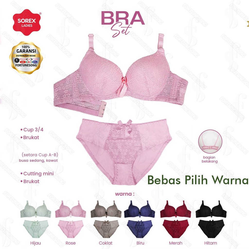 Sorex - Bra -Set Sorex Bra + CD, Kawat, Busa motif Brukat Bra Seserahan BEBAS PILIH WARNA