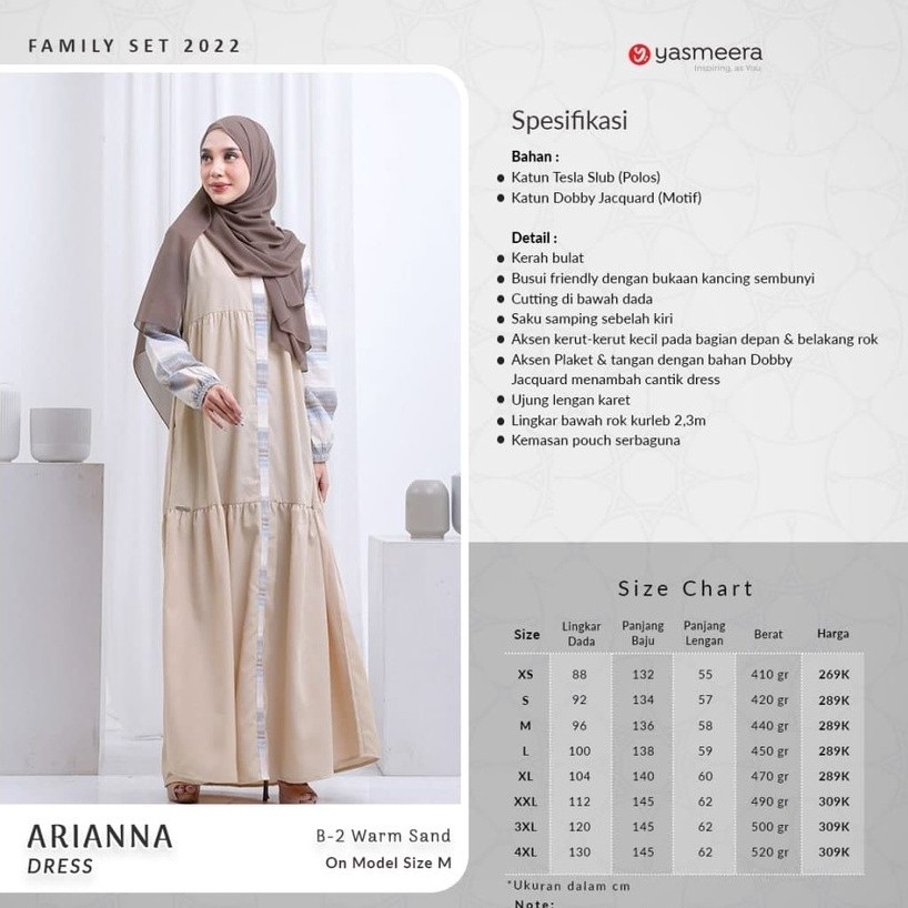 SARIMBIT YASMEERA ELEGAN 2022 B02 ARIANNA DRESS GAMIS ANAK WARM SAND ARYAN KOKO DEWASA KOKO ANAK CRY