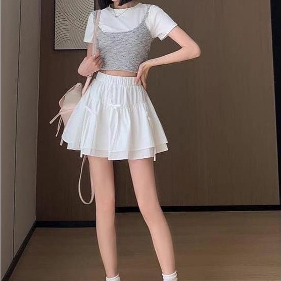 PROMO TERBARU DF - Rok RAINBOW Mini Skirt Susun Pendek / Rok Wanita Pendek Korean Style
