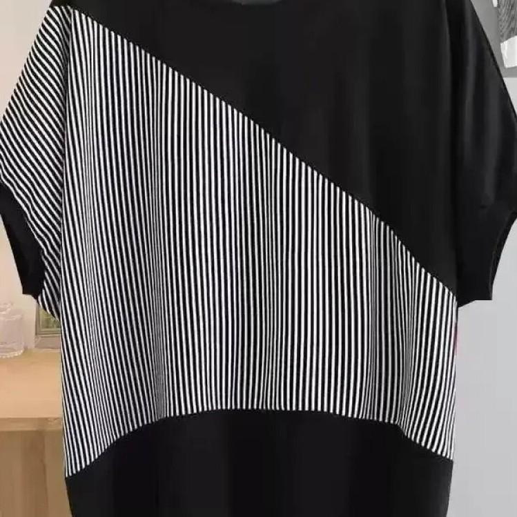 CHICMORE Atasan model lengan pendek untuk wanita motif garis garis