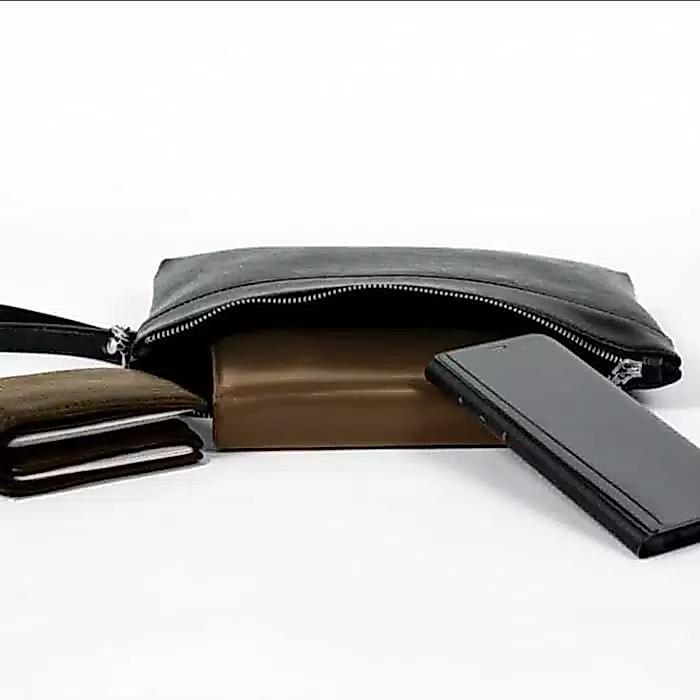 HEMAT Clutch handbag hand bag tas pria KULIT - MIDDLE ZIPPER