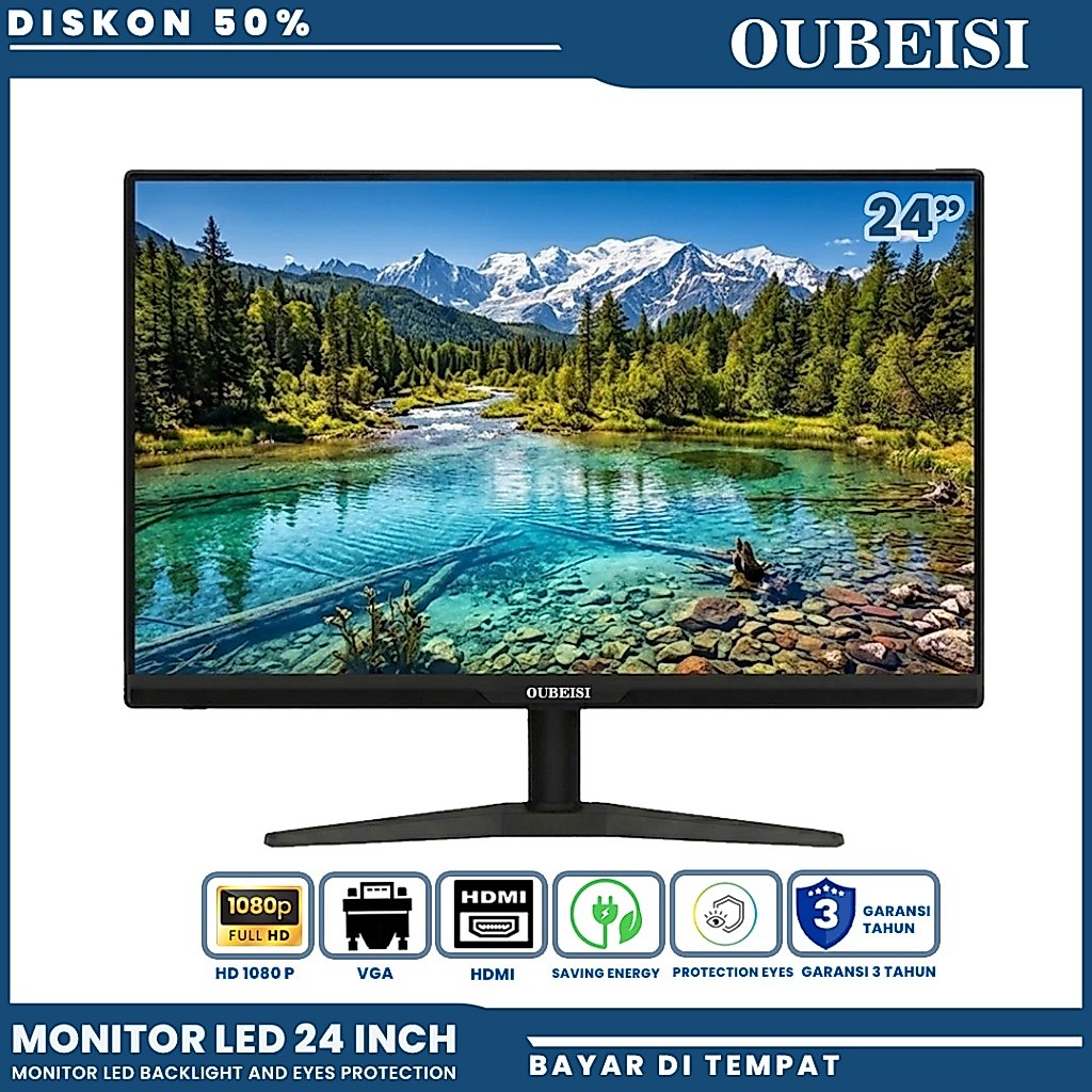 OUBEISI Monitor LED 24 Inch Full HD 75Hz Resolusi 1920 × 1080 HDMI VGA Garansi 3 Tahun Komputer