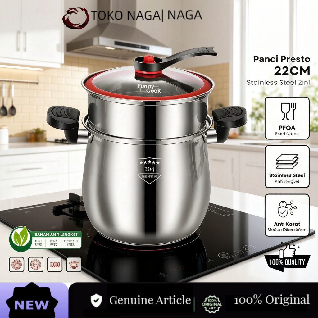 Panci Presto Stainless SUS304 22CM Living Home – Pressure Cooker 4L Premium Anti Lengket