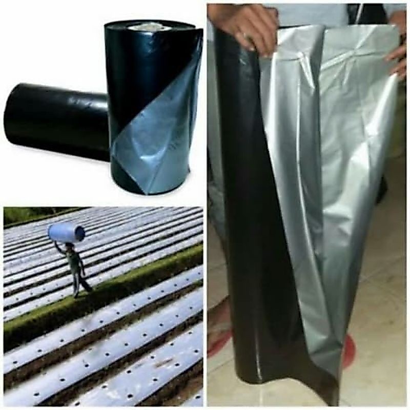 plastik bedengan - mulsa hitam perak lebar 120 cm kemasan 1kg
