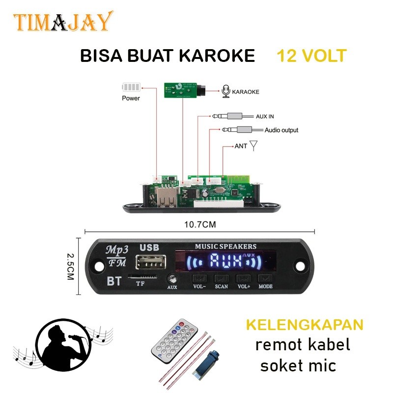 bisa buat karokean Mp3 Kit Modul Bluetooth 5.0 USB AUX Fm Ridio 12V Original VTF-108BT VIRE terbaru