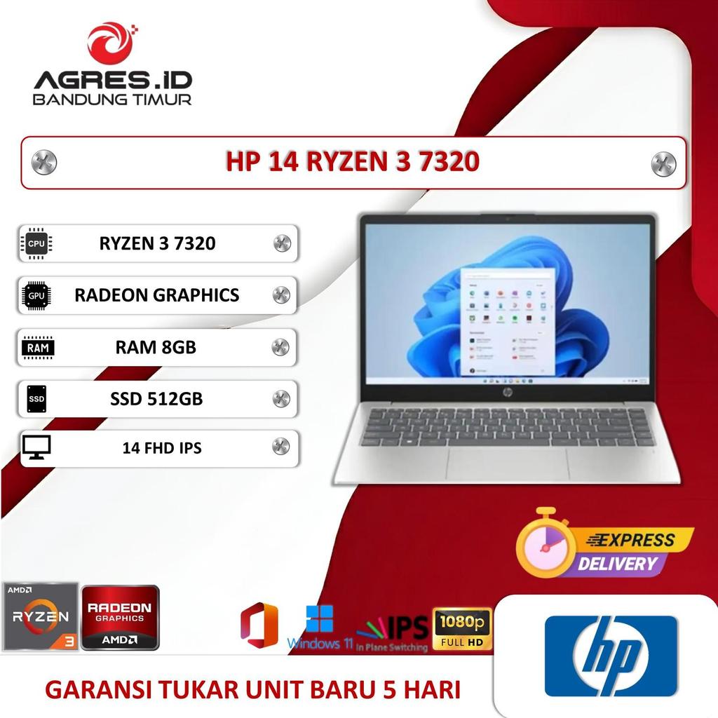 HP 14 RYZEN 3 7320 RAM 8GB SSD 512GB WIN 11+OHS+M365B 14" FHD IPS