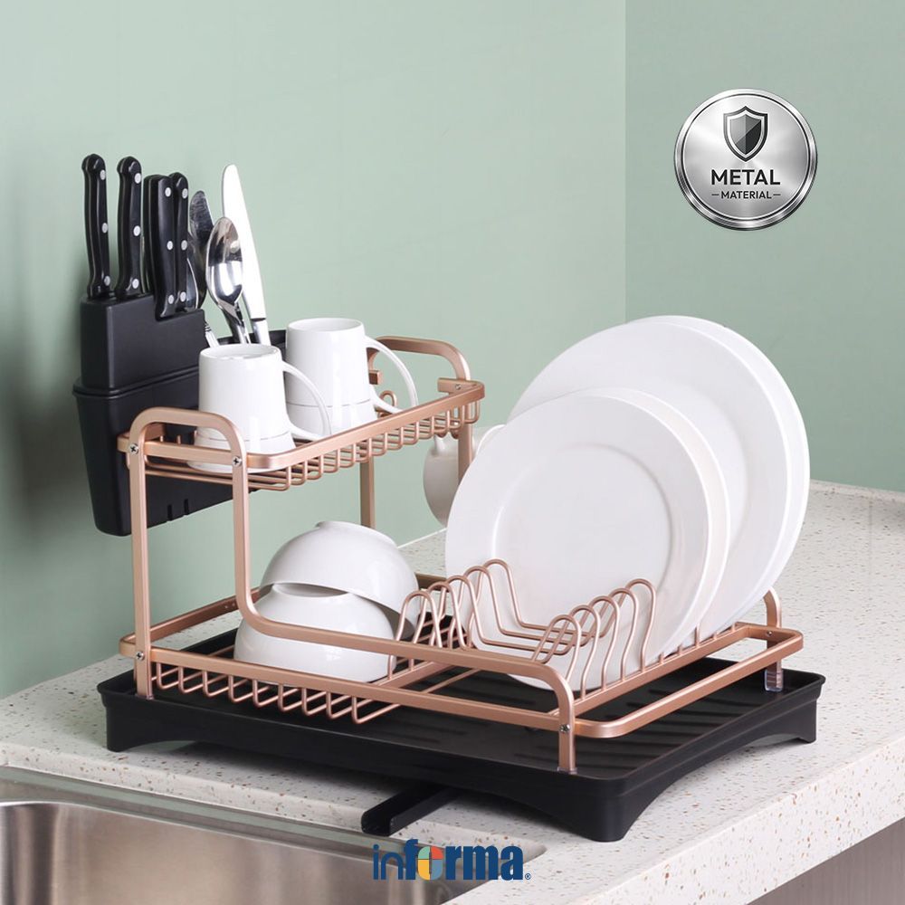 Informa Sydney Rak Piring 2 Tingkat - Gold Rak Dapur Tempat Piring Tempat Penyimpanan Piring Dish Ra
