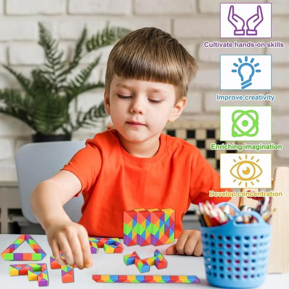 3pcs Mainan Puzzle Kubus Ular Mini Fidget, Mainan Puzzle Pelangi, Hadiah untuk Anak-anak, Isi Kado N