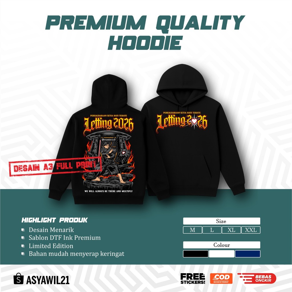 Jaket Hoodie Zipper Desain Terbaru PSHT Letting 2026  Fashion Pria Wanita Perguruan  PSHT Sablon DTF