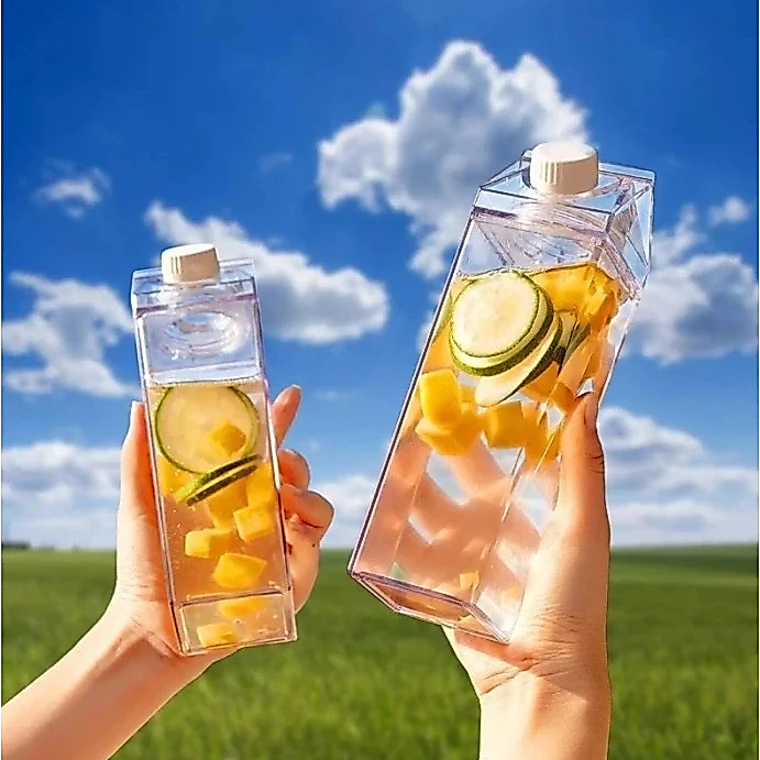 BOTOL MINUM TRANSPARAN DI KULKAS BENTUK KOTAK SUSU BOTOL AIR KULKAS
