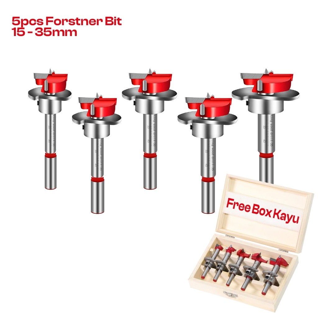 Mata Bor Kayu Engsel Sendok Fortsner Bit with Stoper Hinge Boring Set 5PCS -6798