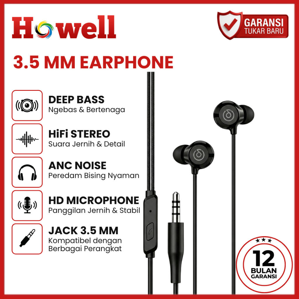 Earphone 3.5mm Headset Kabel In Ear Suara Bass Jernih Kedap Suara Mic HD