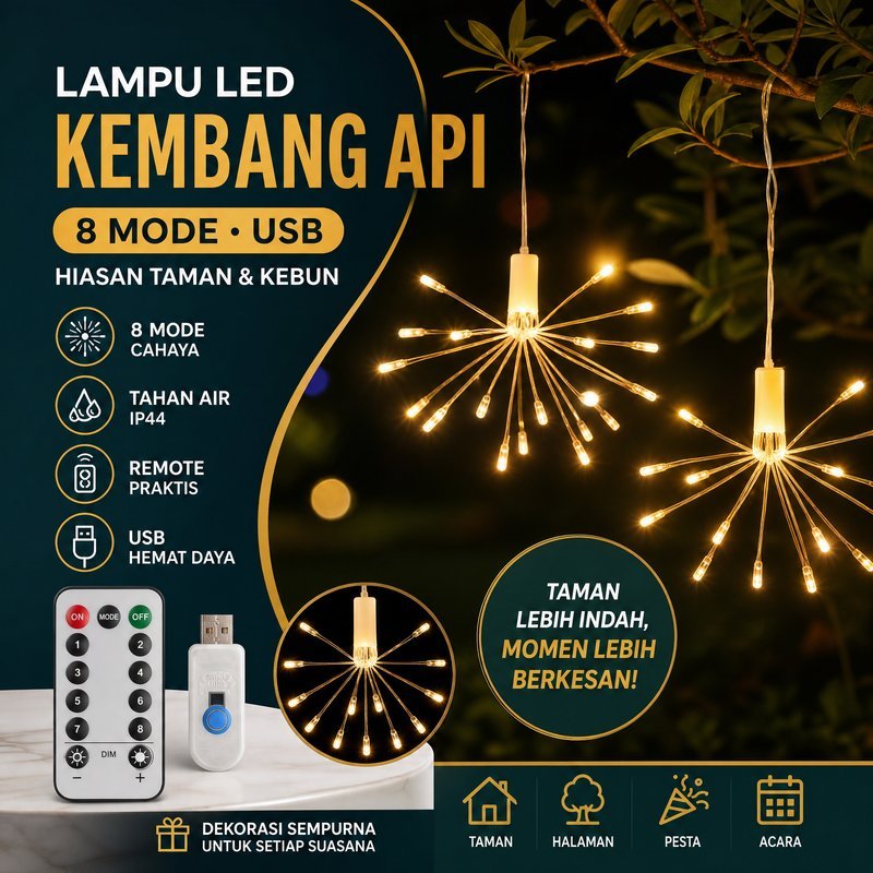 Lampu Kembang Api Led Usb Kawat Tembaga Remote 8 Mode Dekorasi Taman Pesta Kamar Twinkle