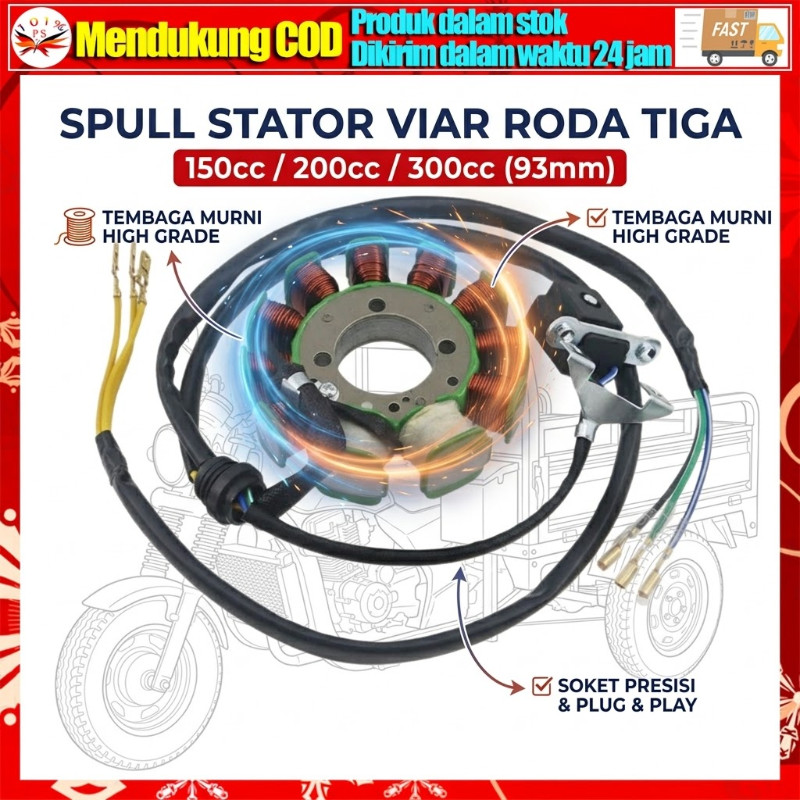 Spul 12 Pole 93mm Viar 150cc 200cc 300cc Spool Stator Comp - Sedia Onderdil Motor Roda Tiga Viar Kai