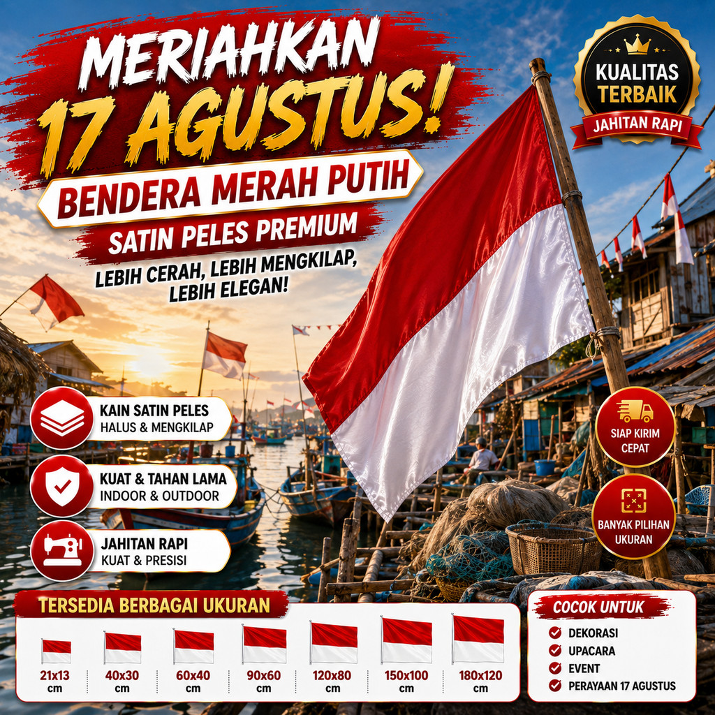 Bendera Merah Putih | Bendera Indonesia - Kain Satin Peles