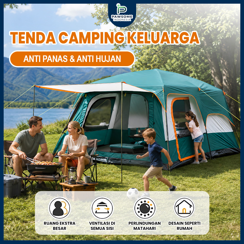 Tenda Camping Jumbo 10-13 Orang Tenda Outdoor Ada 2 Ruangan Waterproof Luxury Automatic | PAWSOME