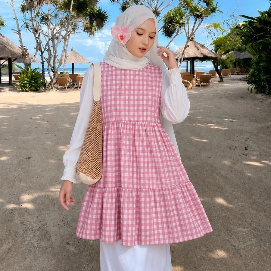 KOHZEN - ZER TUNIK YOSIA DAISY KATUN MOTIF KOTAK-KOTAK ATASAN WANITA LUCU / TUNIK JENA TRISET BAJU D