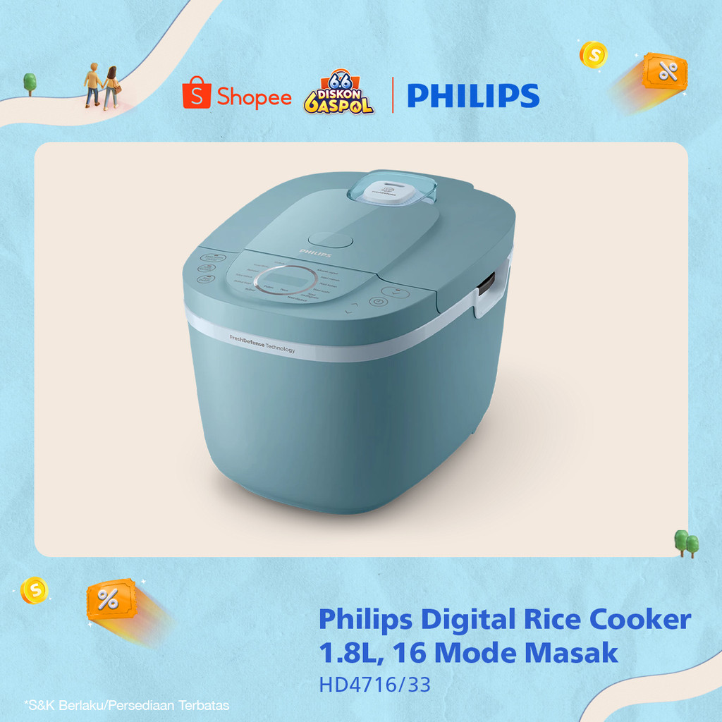 Philips Digital Rice Cooker Magicom 1.8 L - 3000 Digital Series HD4716/33 - Biru - 16 Menu Masak - A