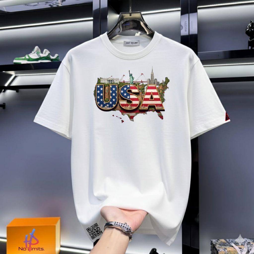Kaos Distro Pria EIGER KENAK Kaos Pria USA Landmark Edition - Baju Kaos Putih Distro Premium