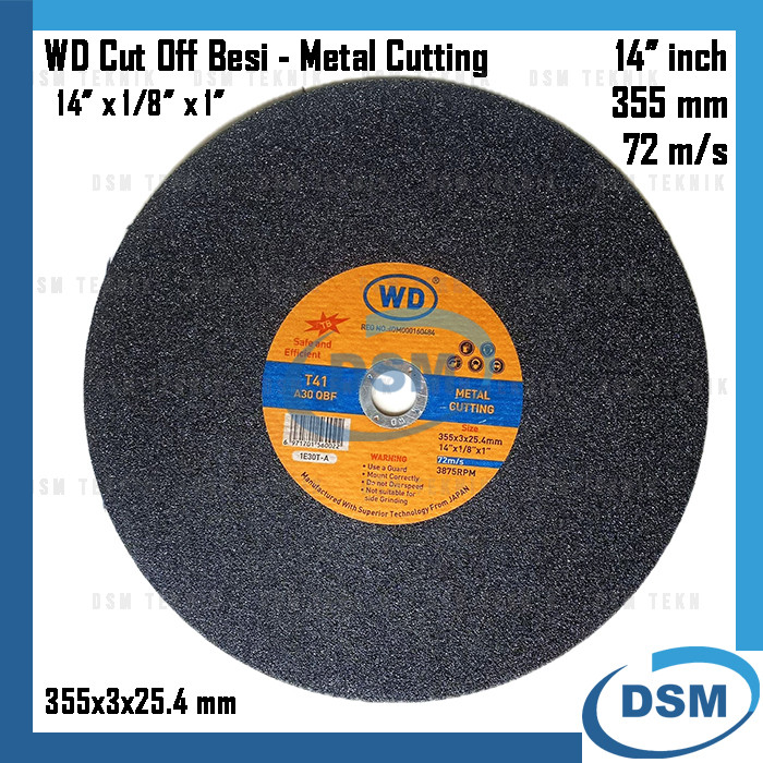 MATA POTONG BESI CUT OFF WD 14" INCH METAL CUTTING 14" X 3 MM 355 MM CUTTING WHEEL BATU GERINDA