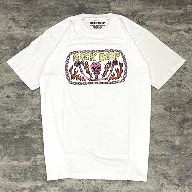 Neck Deep - SKULL South East Asia Tour 2022 Tshirt - White T shirt Kaos BAND Cotton Combed 24s TEBAL