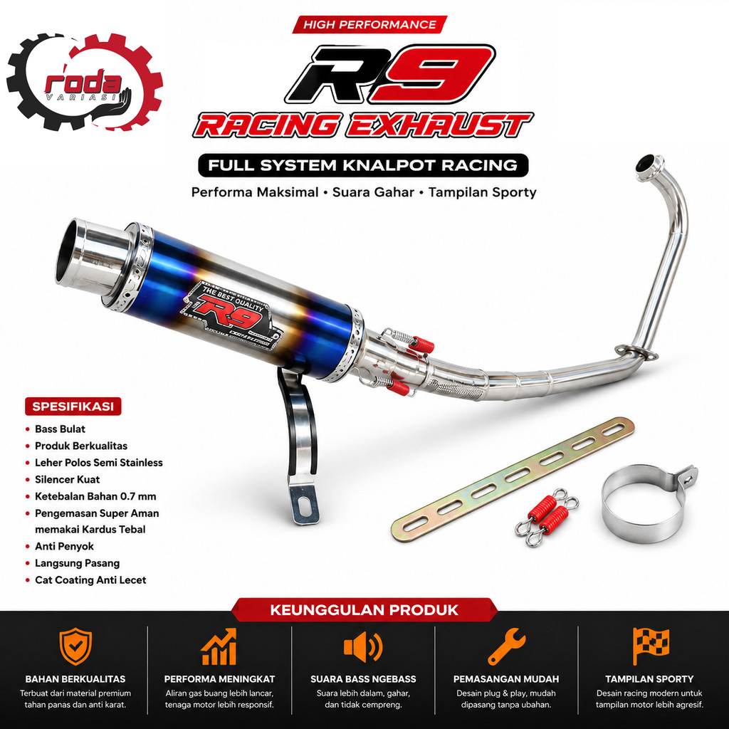 Knalpot Racing R9 bluemoon mughello VIXION NEW/OLD A-moto PARTS