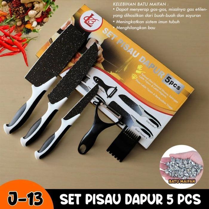 [ J13 ] Pisau Hitam Set 5 In 1 / Pisau Dapur Set Serbaguna J13 - Random