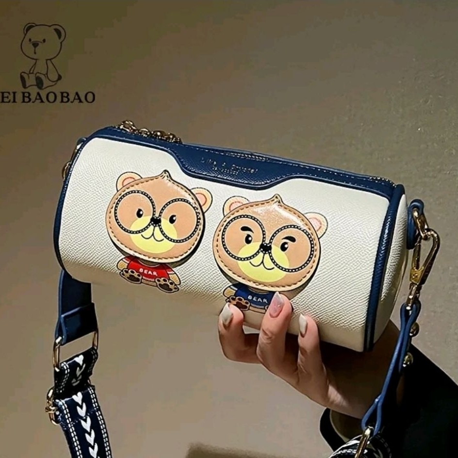Tas Selempang Wanita Model Tabung / Mini Barrel Bag Motif Kartun Lucu
