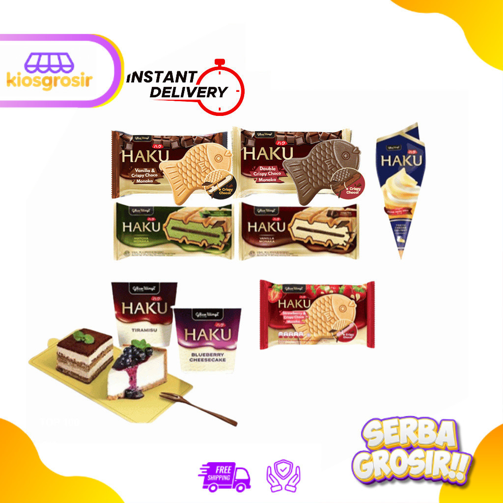 KIOSGROSIR Glico Wings HAKU Monaka | Double Choco | Blueberry Cheese Cake | Tiramisu Ice Cream Es Kr