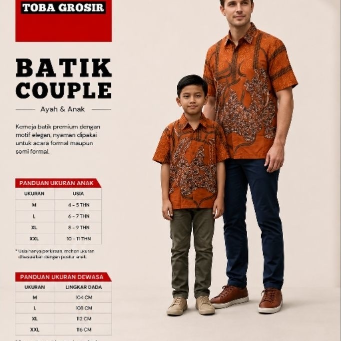 kemeja Batik Couple Ayah Dan Anak | Kemeja Batik Lengan Pendek Ayah | Kemeja Batik Anak Lengan Pende