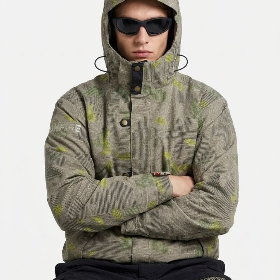 jaket bonfire camo snowboard gorpcore mountain outdoor