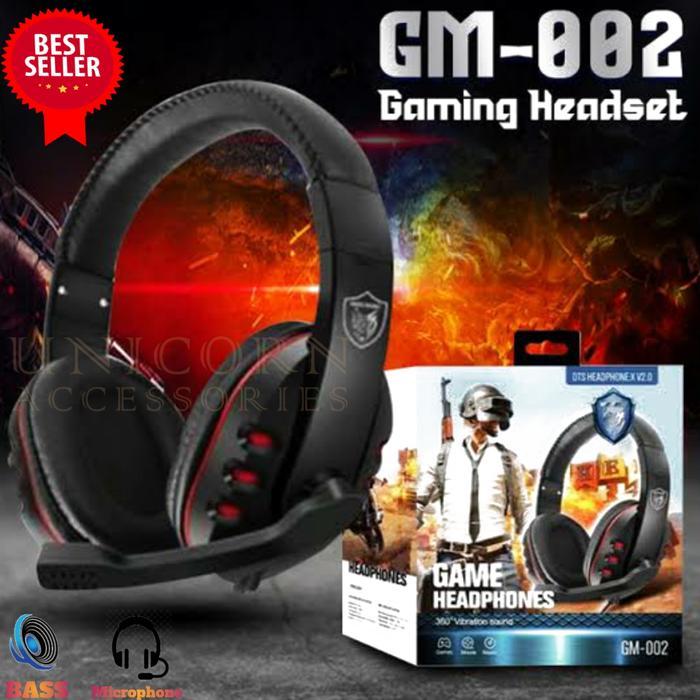 Aksesoris Komputer= Headphone Gaming GM - 002 Headset HP Game Mic Handsfree Microphone PC - GM 002