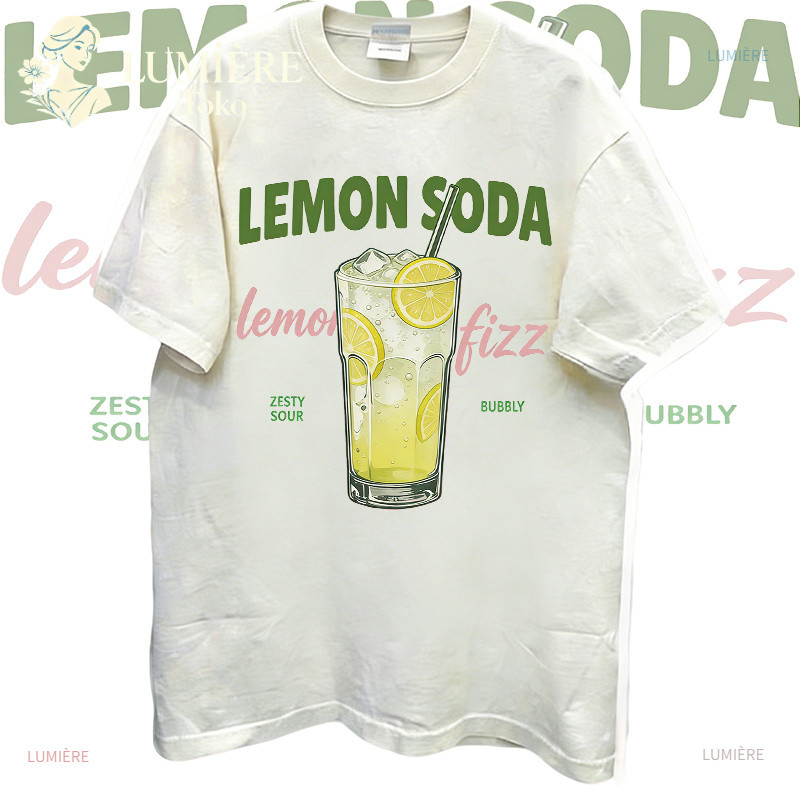 [COD]LUMIÈRE Toko|Kaos Wanita Oversized Lengan Pendek Korea Style Atasan Wanita Motif Gelas Minuman 