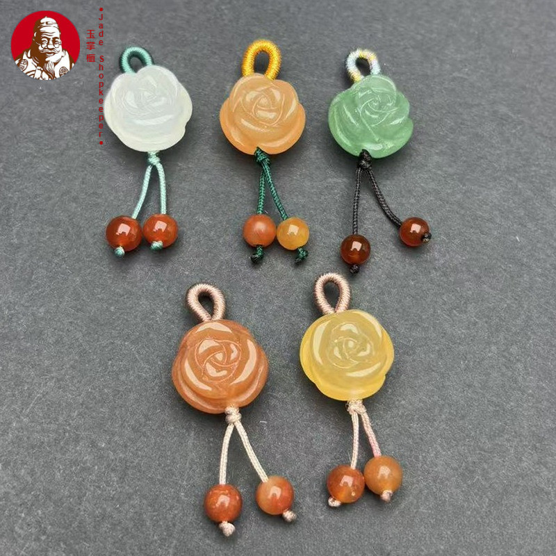 Giok Dongling alami, giok sutra emas mawar, liontin giok putih bunga, liontin perhiasan DIY