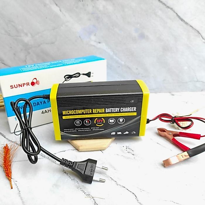 Charger Aki Sunpro cas aki motor mobil 12V 7A / Adaptor cas Aki 4AH-80Ah