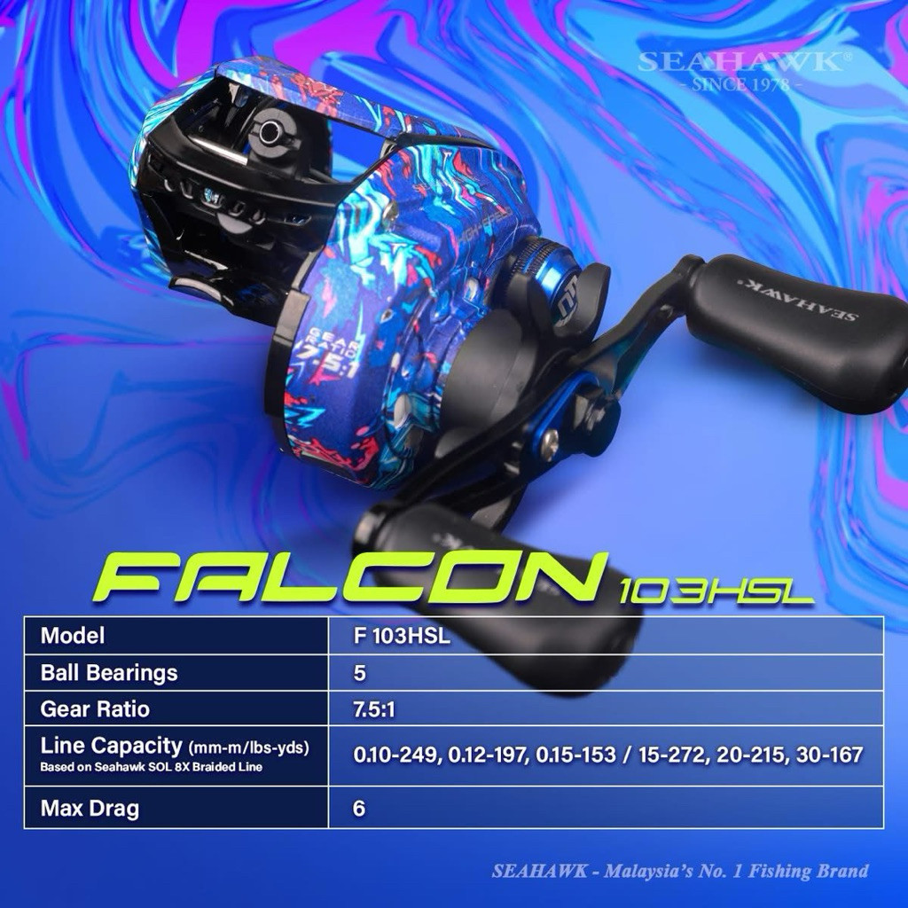 Reel Bc Seahawk falcon 103HSL + TOPI (DRAG CLICKER)