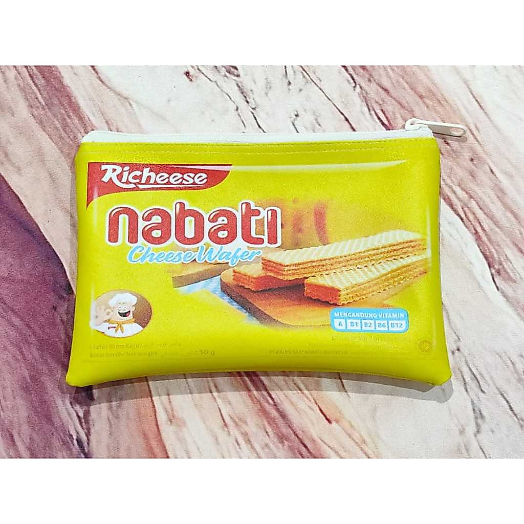 Dompet Pouch Jajan Wafer Nabati Keju / Pouch Custom 2 Sisi Motif Snack Lucu Unik