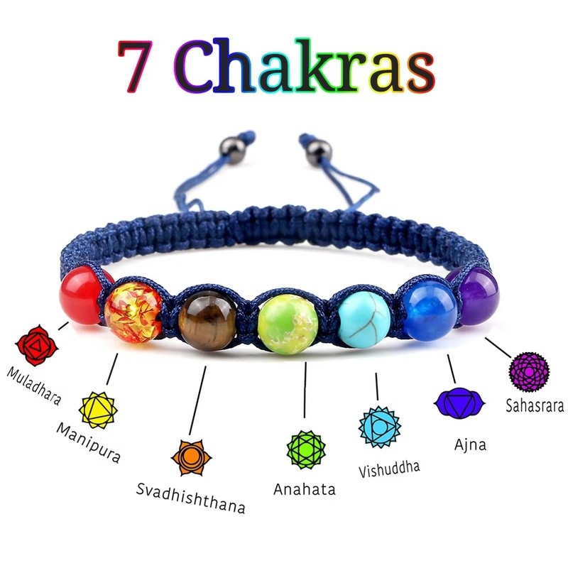 Gelang Kepang 7 Chakra Charm, Gelang Batu Alam Lava Mata Harimau yang Dapat Disesuaikan, Gelang Peny