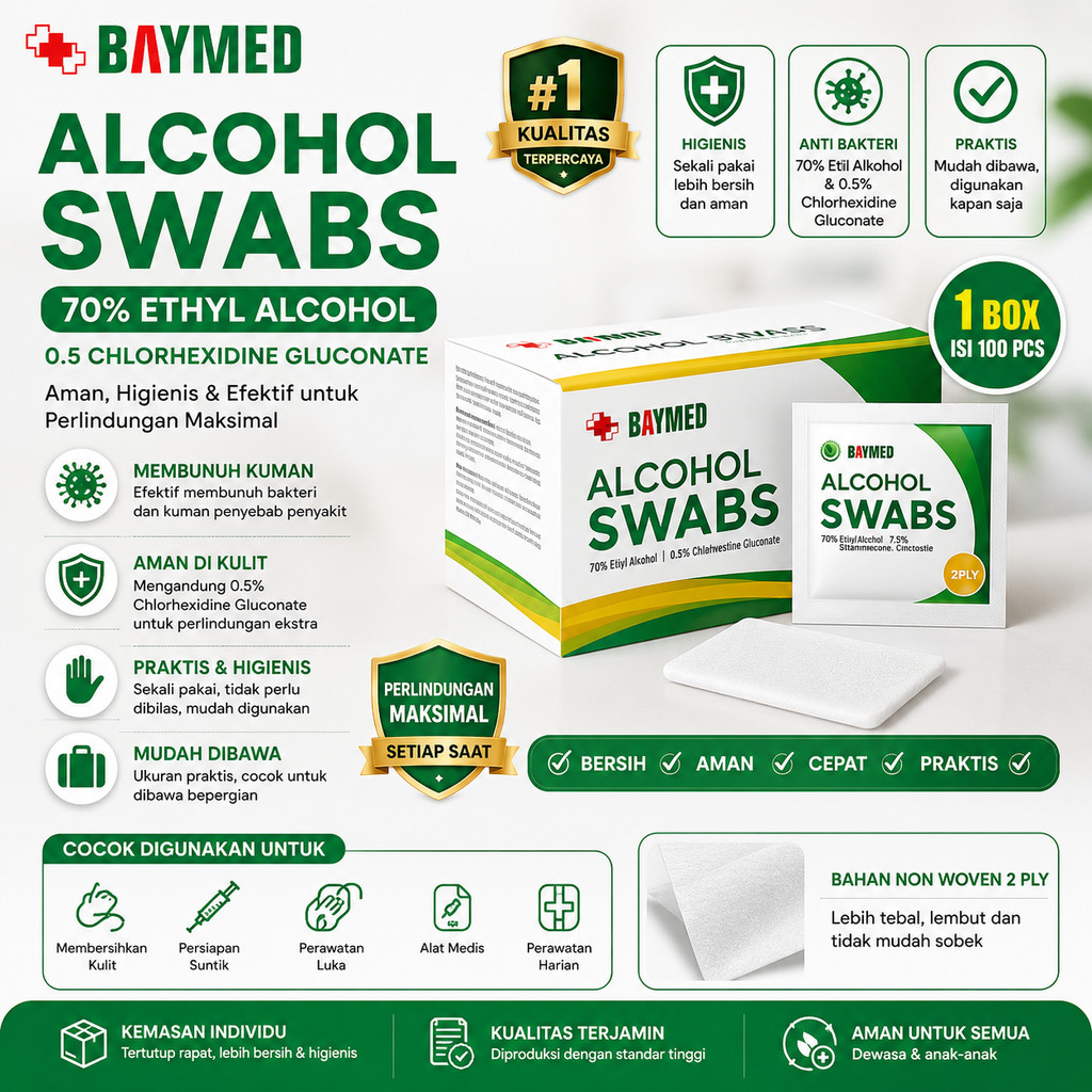 Alcohol Swab Baymed 70% Ethyl Alcohol Chlorhexidine Gluconate Kapas Alkohol Steril Antiseptik Medis 