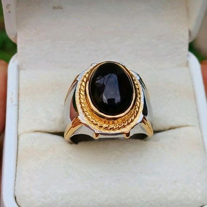 CINCIN BATU YAMAN WULUNG HITAM TEMBUS SENTER RING TANAM TITANIUM - 7
