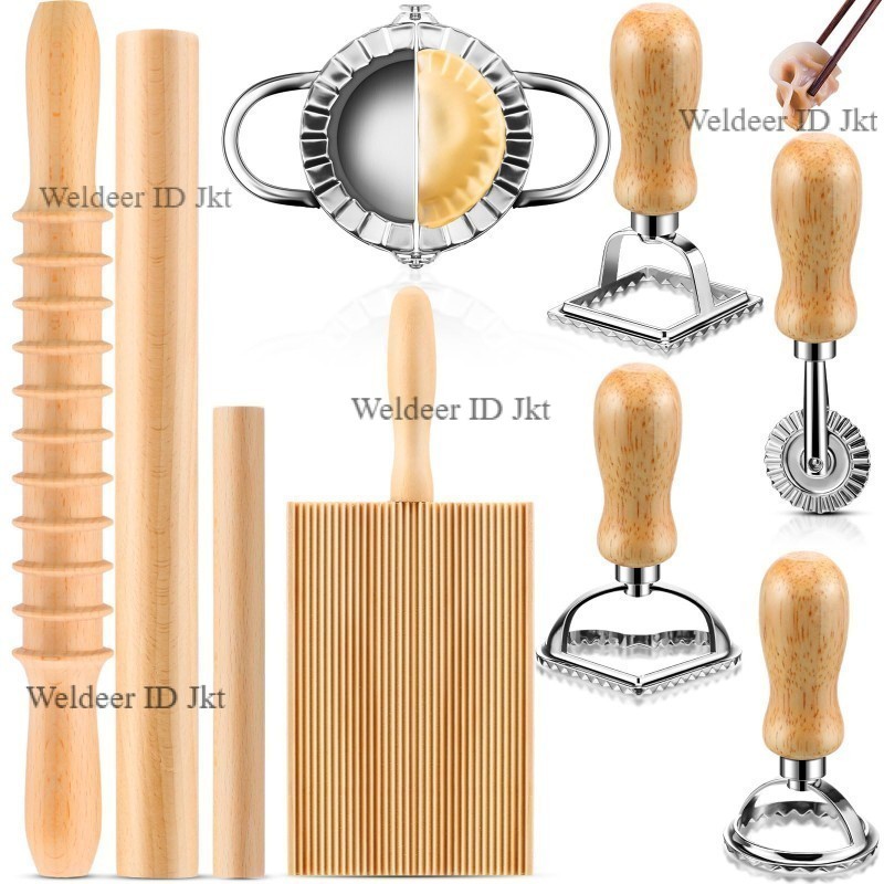 Alat Pembuat Pasta Manual Set Cetakan Pangsit Kayu Solid Penggiling Adonan Ravioli Mold Papan Gnocch